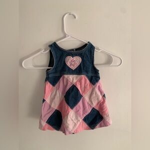 Vintage Girls Denim & Corduroy Patchwork Dress Pink Blue 90s